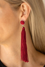 Load image into Gallery viewer, Paparazzi Accessories - Tightrope Tassel - Red Tassle Earrings
