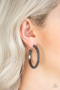 Paparazzi Accessories  - Dazzling Diamond-naire - Black (Gunmetal) Earrings