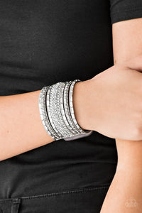 Paparazzi Accessories  - Rhinestone Rumble - Silver ( Gray) Urban Snap Bracelet