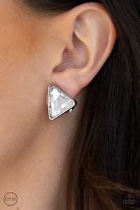 Paparazzi Accessories - Timeless In Triangles - White (Bling) Clip-On Earrings