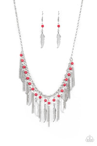 Paparazzi Accessories - Feathered Ferocity - Red Necklace