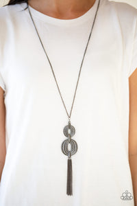 Paparazzi Accessories - Timelessly Tasseled - Black (Gunmetal) Necklace