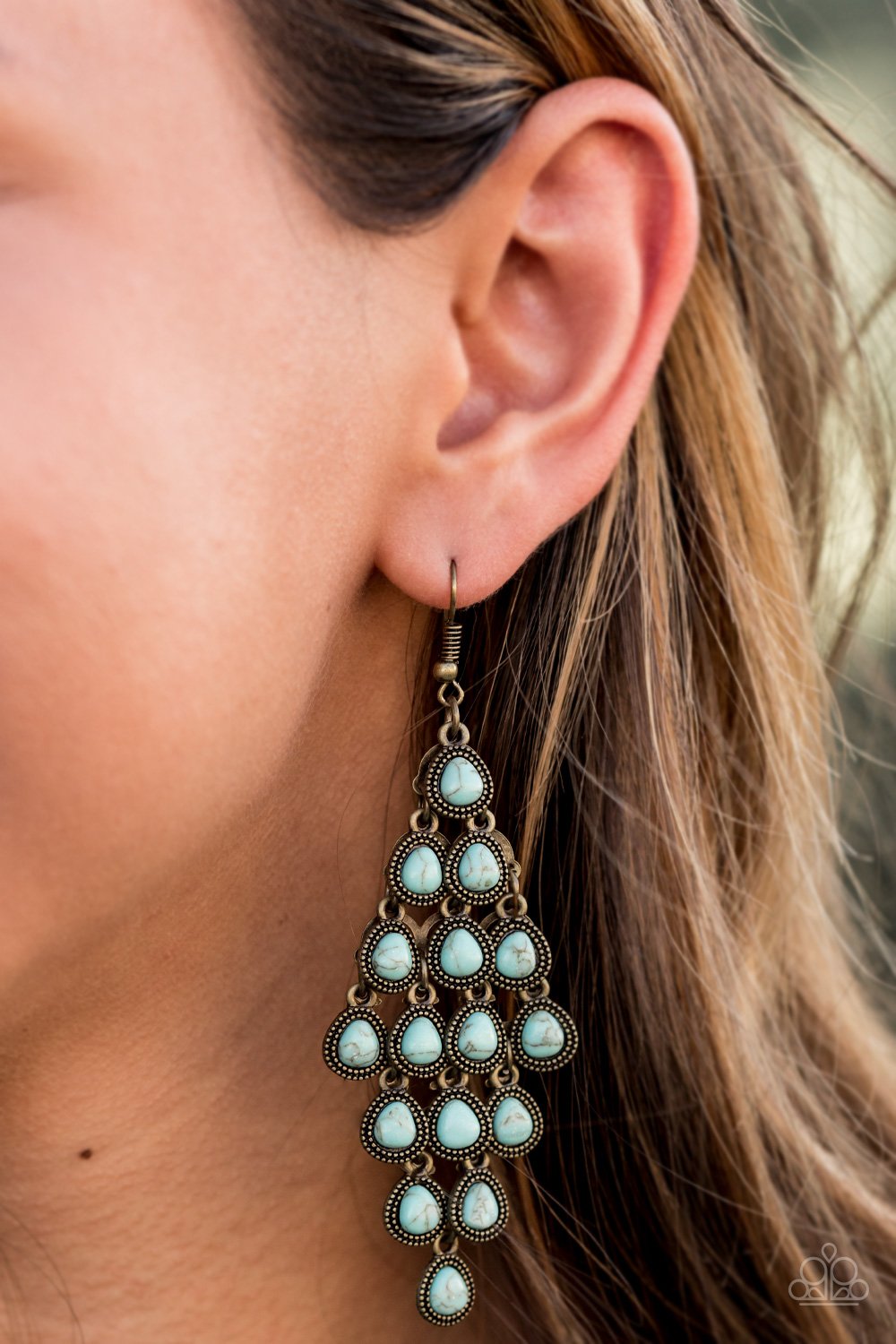 Paparazzi Accessories - Rural Rainstorms - Turquoise (Brass) Earrings