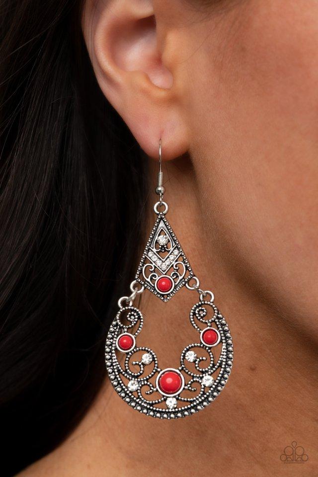 Paparazzi Accessories - Bohemian Ball - Red Earrings