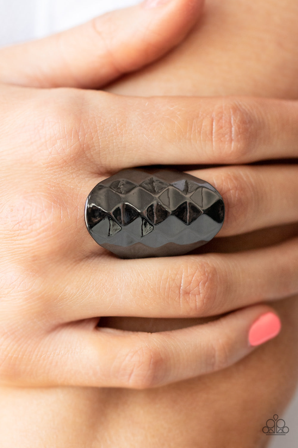 Paparazzi Accessories - Ferociously Faceted - Black (Gunmetal) Ring