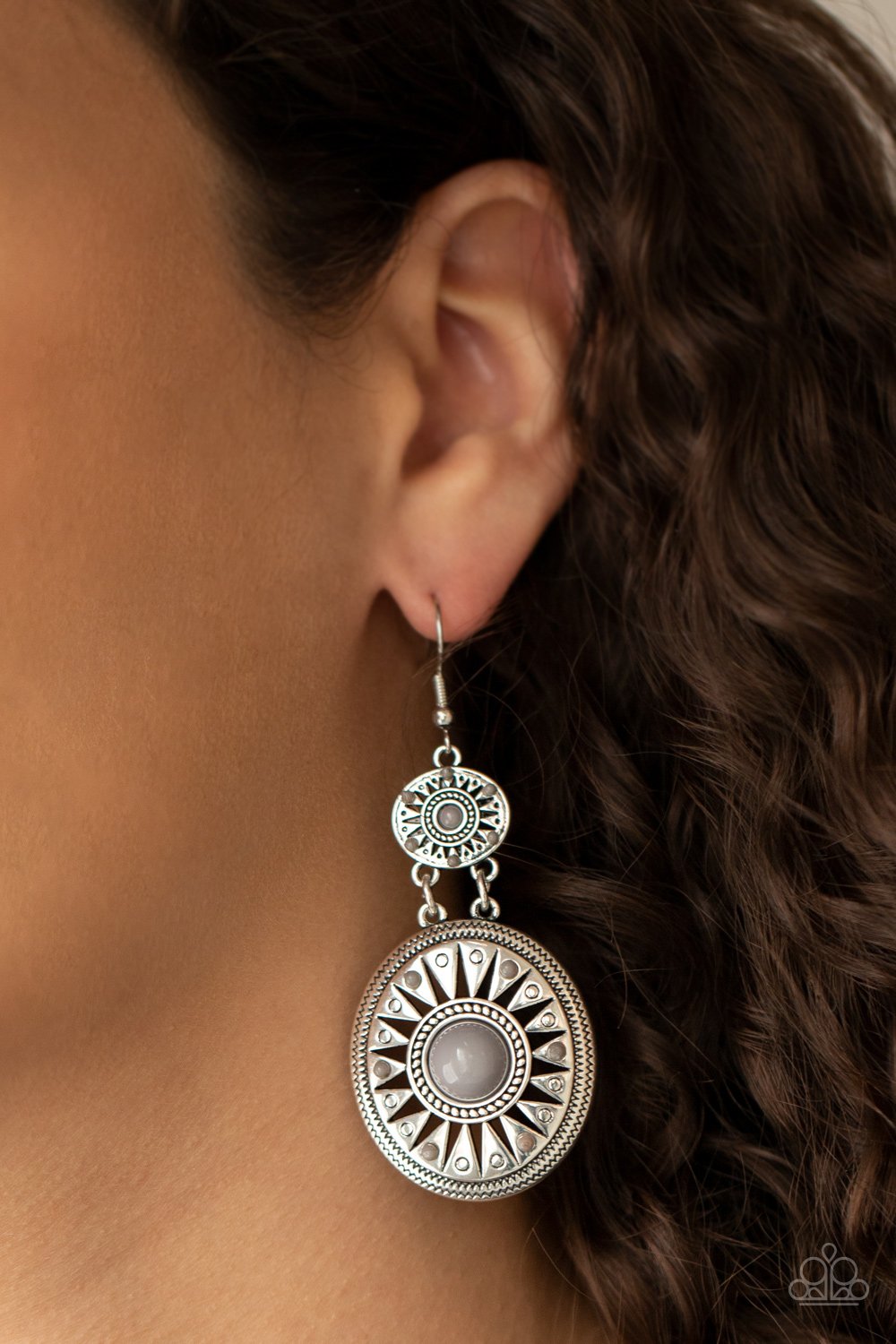 Paparazzi Accessories - Temple Of The Sun - Silver (Gray) Earrings