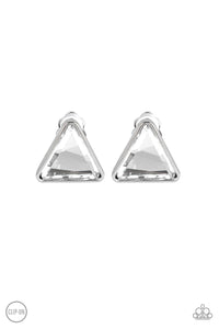 Paparazzi Accessories - Timeless In Triangles - White (Bling) Clip-On Earrings